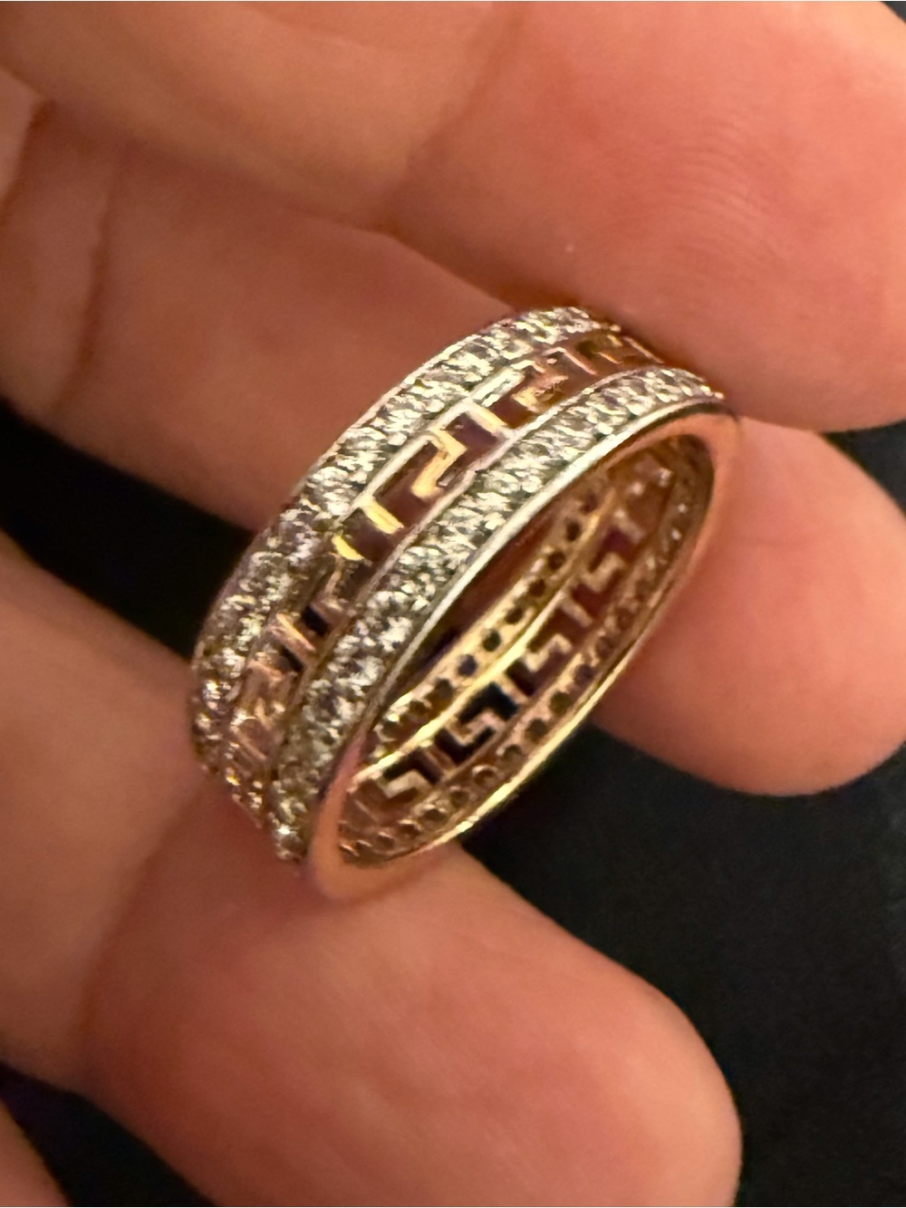 Rose Gold and Silver Pavé Greek Key Stackable Ring